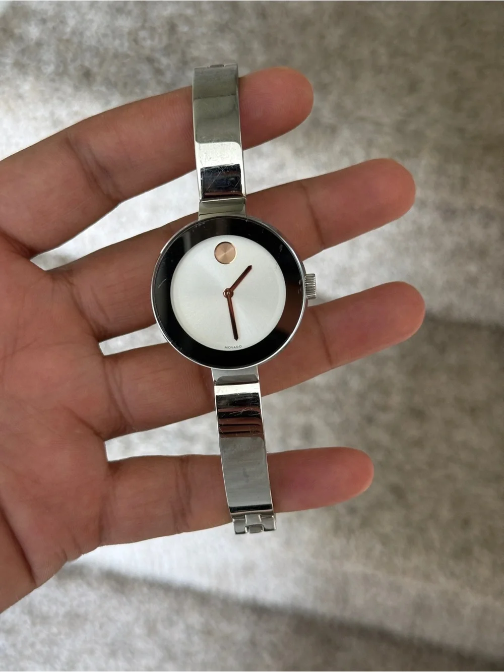 MOVADO Bold Silver Dial Stainless Steel Ladies Watch bangle